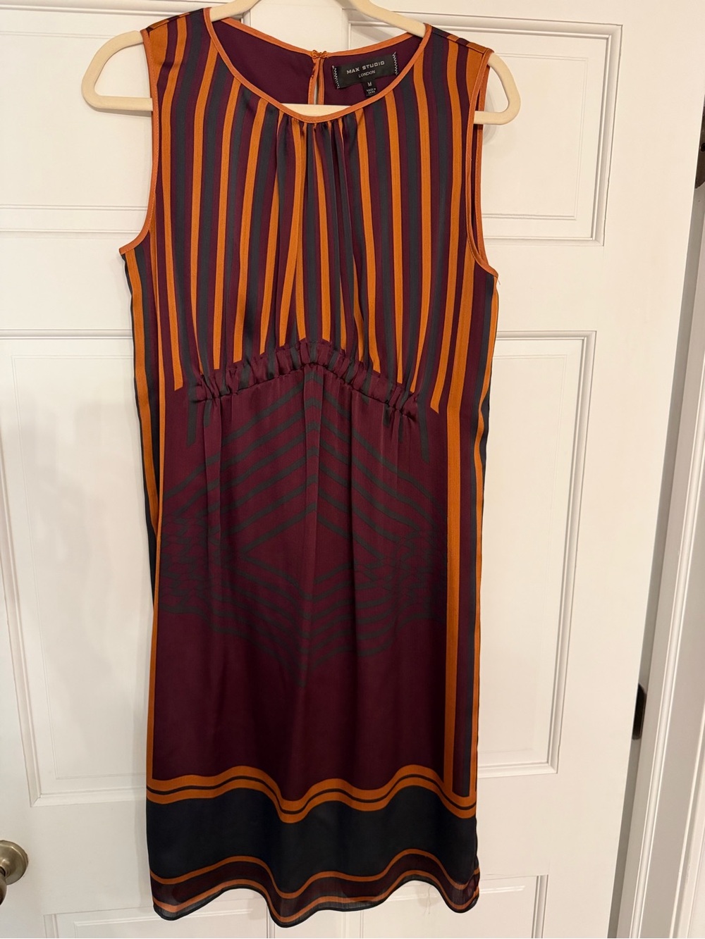 Max Studio Burgundy, Mustard and Black Striped Midi Dress